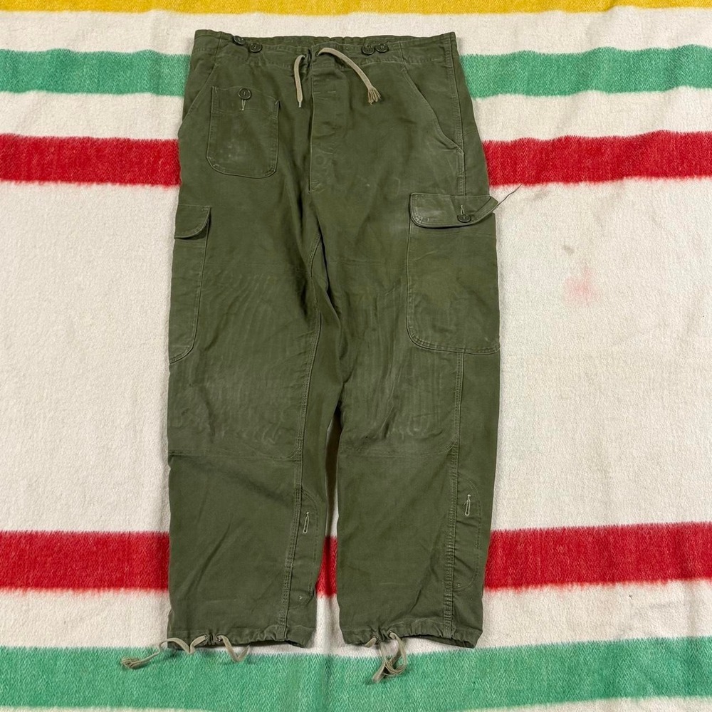 Vintage Denmark Danish Army Military Olive Green HBT Cargo Pants 38x30 70s